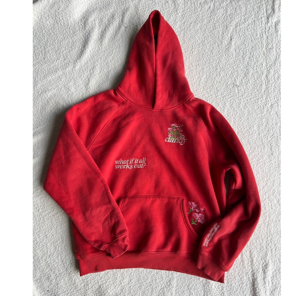 Dandy Worldwide Red Embroidered Floral What If It All Works Out Hoodie Medium